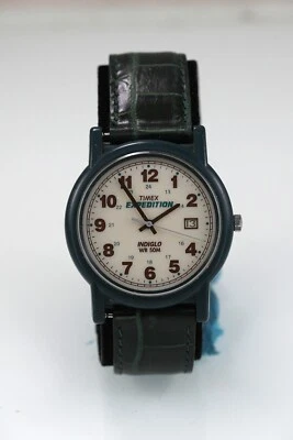 Timex Expedition Herren Armbanduhr Grün Plastik Leder 50m 24h Licht Datum Beige - Bild 1 von 4