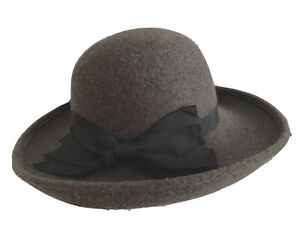 Vintage Liz Claiborne Wool Brimmed Hat With Bow 1996 Dark Gray ~ 20” Circular