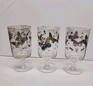 George Briard MCM Footed Glassware Goblets Butterfly Set of 3 - Picture 1 of 5