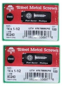 Tornillo para chapa #14 x 1-1/2" acero, galvanizado 100 quilates, Hillman 80240 (2 paquetes) - Imagen 1 de 2