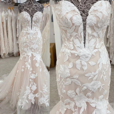 Champagne Wedding Dresses Sweetheart Mermaid Sleeveless Deep V Neck Bridal Gowns - Image 1 of 4