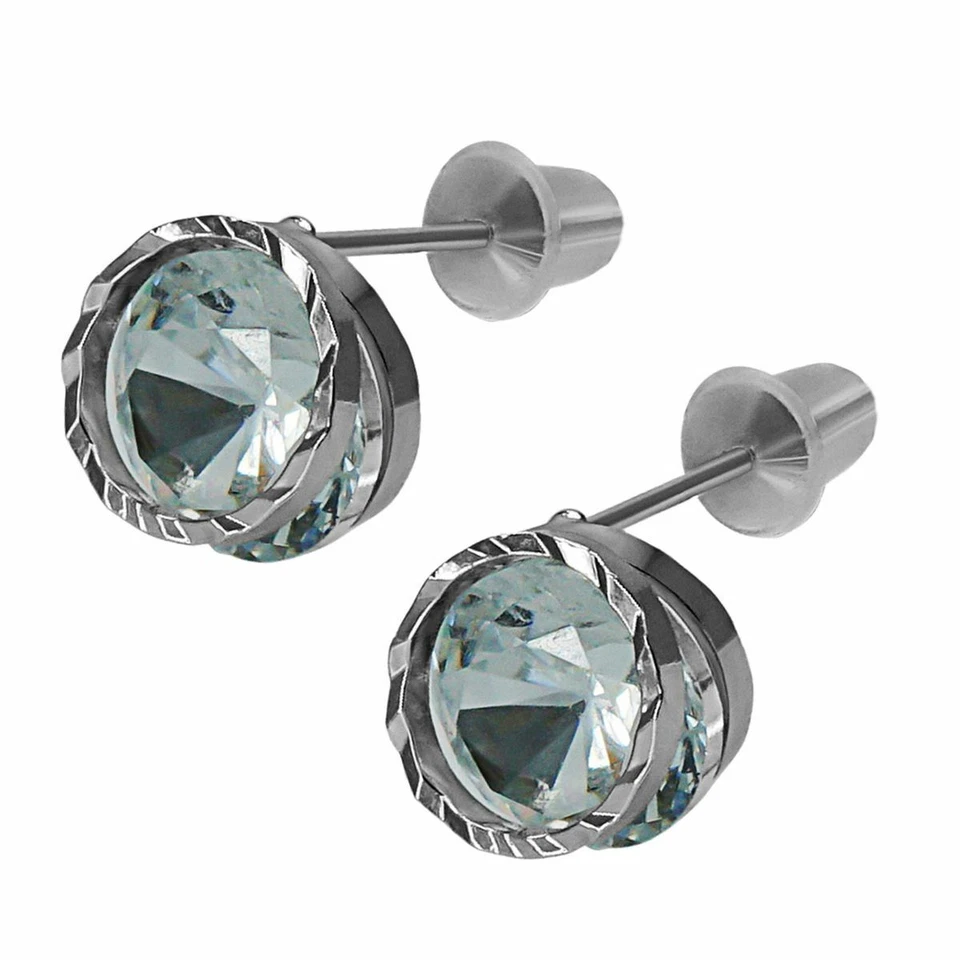 1 Paio Zirconia Orecchini Bianco Inciso Incastonato Orecchini Donna Ragazza - Immagine 1 di 1