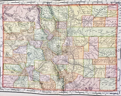 Mapa a color antiguo del estado de Colorado 1895 siglo Co mapa de Estados Unidos Foto 1 de 4