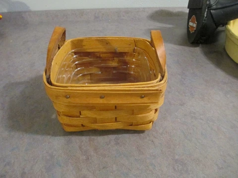Longaberger Leather Handles Small Square Handwoven Basket-1994-EUC-FREE SHIPPING Cover