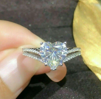 Anel de noivado de ouro branco 14k sólido diamante 2,45 quilates formato de coração simulado tamanho 6 - Imagem 1 de 4