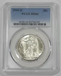 Medio dólar Walking Liberty 1946-D certificado graduación profesional MS 66 plata 50c - Imagen 1 de 4
