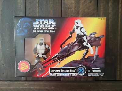 星球大战 POTF Imperial Speeder 自行车带童子军密封 Kenner 1995 红色盒 — 第 1/4 张图片