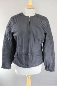 FRANK THOMAS LADY RIDER BLACK LEATHER BIKER JCKT + ARMOUR/THERMAL LINING SIZE 12 - Picture 1 of 9
