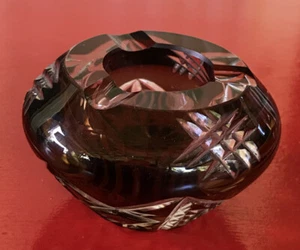 Vintage Brown Cut Crystal Mid Century Modern Ashtray Heavy Rare Unique Beautiful - Picture 1 of 8