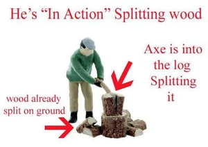 He's CHOPPING FIREWOOD........SPLITTING WOOD Scene, O Finished set 1/48 scale - Picture 1 of 1