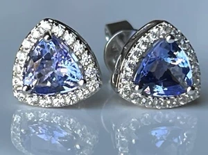 Affinity Gems Tanzanite and White Zircon Stud Earrings, SS Trillion NIB $135 - Picture 1 of 8