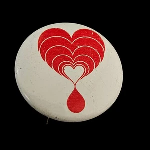Vintage Blood Donor Pinback Button Pin Heart Drop 1 Inch - Picture 1 of 2