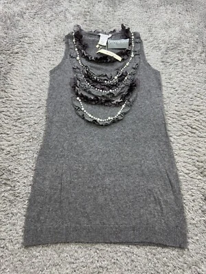 Esley Sweater Dress Women Small Gray Embellished Ruffle Beaded Pearl Mini NWT - Image 1 of 4