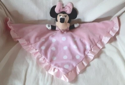 Disney Baby Pink Minnie Mouse Security Blanket Lovey Polka Dot Fleece Satin Edge - Image 1 of 4