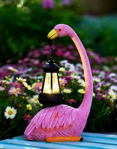 Garden Flamingo Statue with Solar Lantern - Outdoor Statue Yard Art for Patio La - Picture 1 of 6