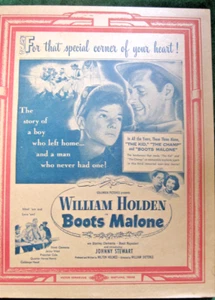 Vintage 1952 Theater Filmplakat "BOOTS MALONE" mit William Holden. 11" x 14" - Bild 1 von 6