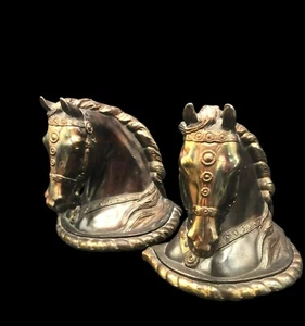 Vintage 1940s Dodge Inc. Gladys Brown Edwards Pure Bronze Horse Bust Bookends 6" - Picture 1 of 11