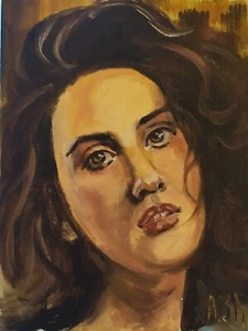 Emotional Female Portrait – Hand-Painted Oil on Canvas Board 7x9.5" - Picture 1 of 5