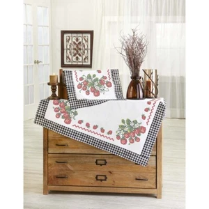 Herrschners® Strawberries & Gingham Table Topper & Runner Stamped Cross-Stitch - Picture 1 of 1