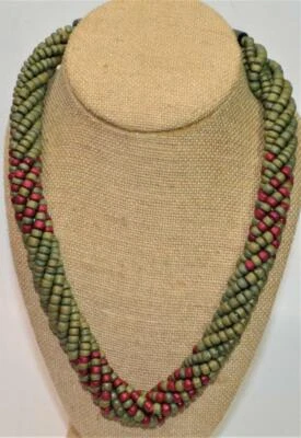 Vintage Dunkel Grau & Rot Gedreht Klein Perlen Multi Strähnen 20 " Halskette - Bild 1 von 2