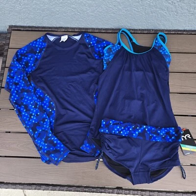 TYR Mujer Durafast Cadet Rashguard con Tankini con Pantalones Cortos Niño Talla S NUEVO Muestra Foto 1 de 4