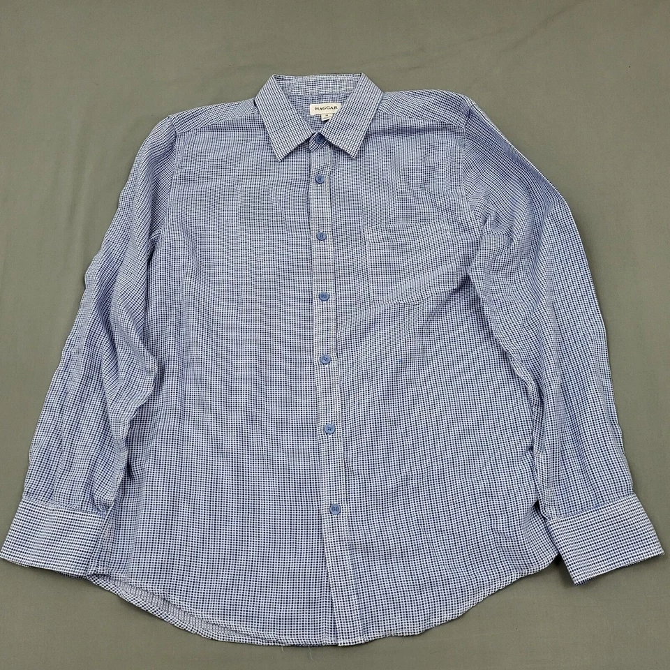 Camisa Haggar Para Hombres Mediana M Manga Larga Lunares Ligera Cuello Azul * Foto 1 de 4