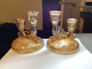 Jeanette Glas Flora Gold 5 1/8 Zoll Kerzenständer Top - Bild 1 von 10