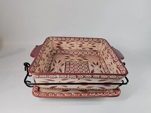 Temptations Tara Old World 2.5 Qt Square Baking Dish With Rack Cracked - Picture 1 of 9