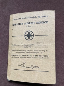 Permiso de funcionamiento Kreidler Florett 3 velocidades K54/OM 1964 original - Imagen 1 de 1