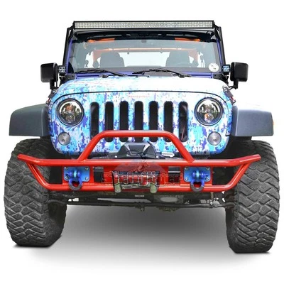 For Jeep Wrangler JK 18 Full Width Red Baron Front Winch Tubular Bumper w Hoop Foto 1 de 2