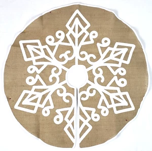 Farmhouse Burlap Tree Skirt 28" White Snowflake Xmas Holiday Party Decor NWOB - Picture 1 of 6