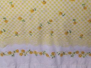 Vintage Cannon Monticello Full Flat Sheet Yellow Roses Texas Gigham Cottagecore  - Picture 1 of 6