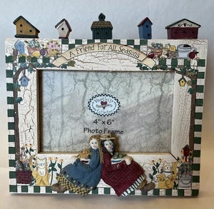 Vintage 1999 Photo Frame By Artist Deb Strain Garden Bird House Wood 8x6 - Picture 1 of 6
