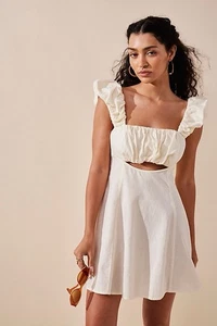 Free People Dress Linen Cotton Bom Bom Mini Dress Cut out Size XS New - Picture 1 of 9
