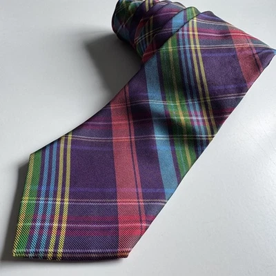 Gravata clássica xadrez colorida 100% seda TED BAKER feita nos EUA - Imagem 1 de 4