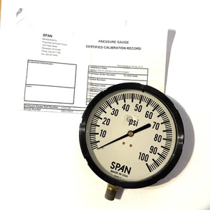 Manómetro industrial Span Lfs-410-100-PSI G 0 a 100 psi 6,25 pulgadas dial certificados - Imagen 1 de 7