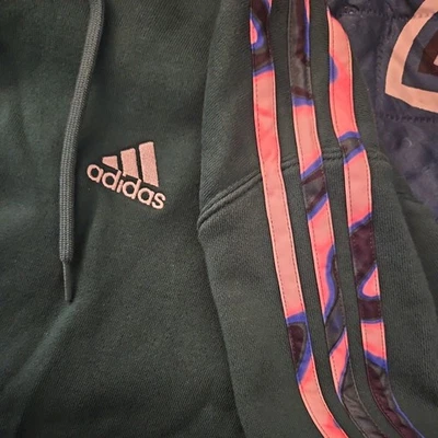 Womens  ADIDAS GREEN PULLOVER HOODIE  WITH PINK & PURPLE, STRIPES .SZ SMALL - Image 1 of 4