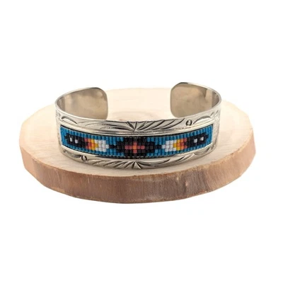 Handcrafted Navajo Nickel Silver Cuff Multicolor Beaded Bracelet Jewelry Sz 7** - Image 1 of 4