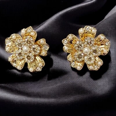 "NUEVOS aretes con botón de brote de barra de chuchería tono dorado con pedrería estilo poste 1""" Foto 1 de 4