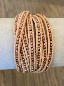 NWT Chan Luu Rose Gold Nugget Multi Strand Single Wrap Peach Leather Bracelet - Picture 1 of 5