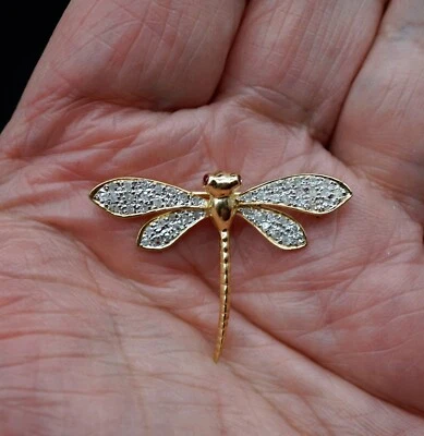 Broche/Pin de solapa de libélula de oro 14K y diamantes 50 diamantes. 3 gramos en total Foto 1 de 4
