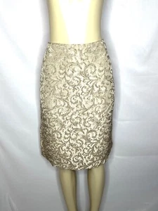 SPIEGEL BEIGE BROCADE WITH METALLIC THREAD STRAIGHT PENCIL SKIRT SIZE 14 - Picture 1 of 3