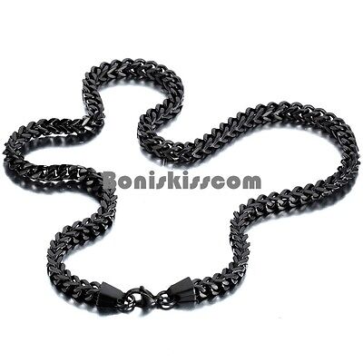 Men's High Polished Stainless Steel Square Wheat Link Chain Necklace Black 22'' • 14.47€