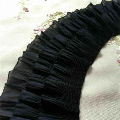 3 Layer Pleated Chiffon Lace Trim Ribbon Skirt Hem DIY Sewing Craft 4.72'' Width - Image 1 of 4