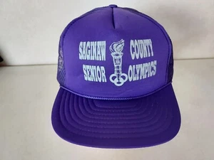 vtg Saginaw County Mi Senior Olympics Mesh Rope Trucker Snapback Adjustable Hat - Picture 1 of 6