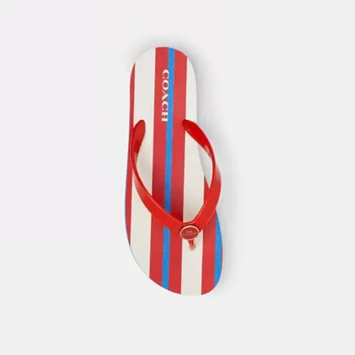 Coach New York Women's Flip Flop Sandals Stripe Print Red White Blue Size 8