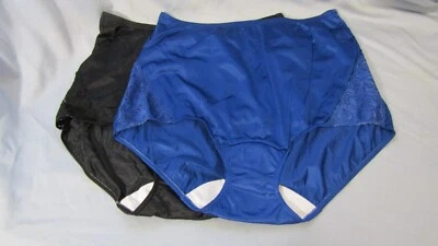 Panty Shadowline 100 % nailon brillante y encaje 2pr nuevo sin etiquetas talla 7 negro y azul Foto 1 de 4