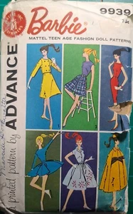 Barbie Doll Dress Coat Advance 9939 Sewing Pattern 1960s 1961 Cut Complete - Picture 1 of 2