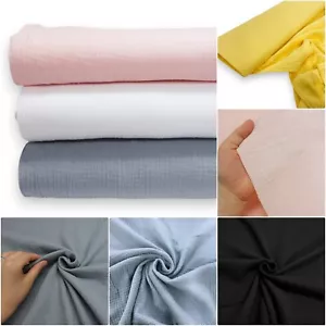 DOUBLE GAUZE Fabric Plain Cotton Crinkle Boho Muslin Baby Summer Dressmaking - Picture 1 of 23