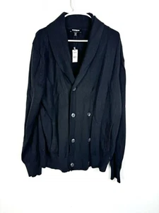 Express Mens Cable Knit Black Double Breasted Cardigan Large NEW - Picture 1 of 6